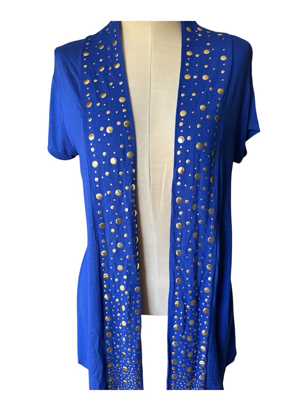 Cache Cobalt Blue Open-Front Tunic with Gold Stud Accents